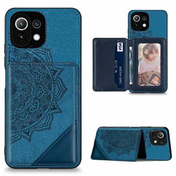Mandala Flower Cloth Multifunction Stand Card Leather Phone Case for Xiaomi Mi 11 Lite - Blue
