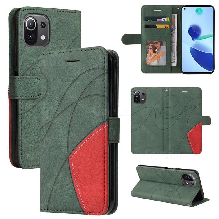 Luxury Two-color Stitching Leather Wallet Case Cover for Xiaomi Mi 11 Lite - Green