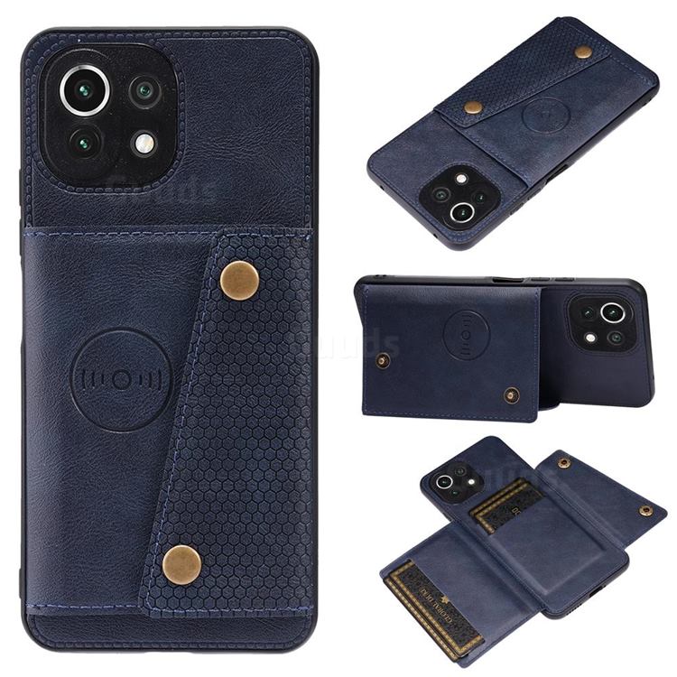 Retro Multifunction Card Slots Stand Leather Coated Phone Back Cover for Xiaomi Mi 11 Lite - Blue
