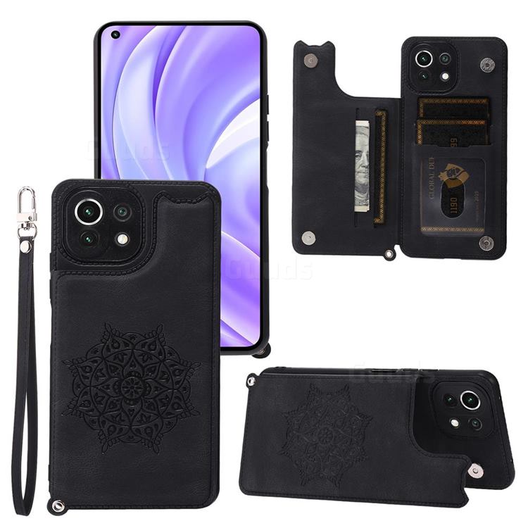 Luxury Mandala Multi-function Magnetic Card Slots Stand Leather Back Cover for Xiaomi Mi 11 Lite - Black