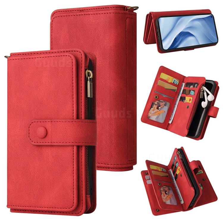 Luxury Multi-functional Zipper Wallet Leather Phone Case Cover for Xiaomi Mi 11 Lite - Red