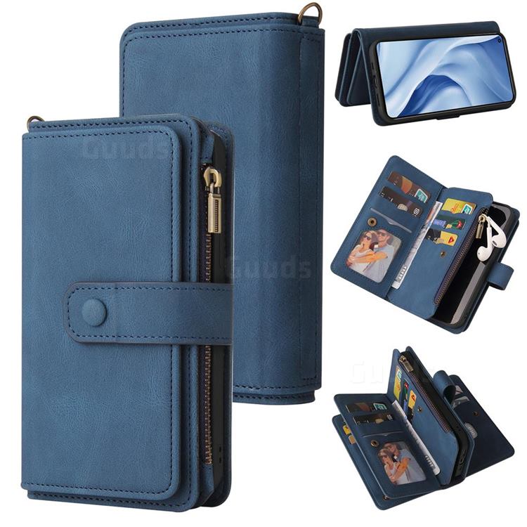 Luxury Multi-functional Zipper Wallet Leather Phone Case Cover for Xiaomi Mi 11 Lite - Blue