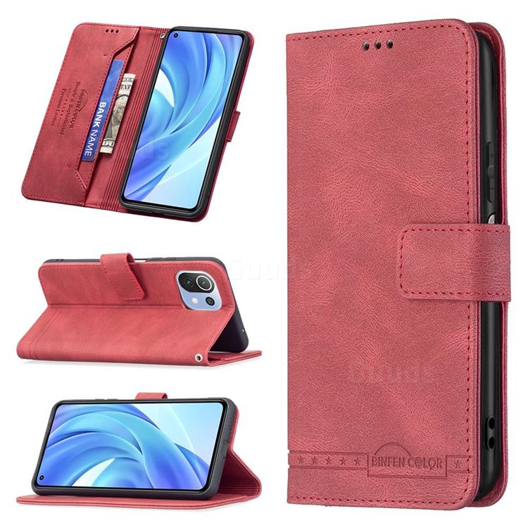 Binfen Color RFID Blocking Leather Wallet Case for Xiaomi Mi 11 Lite - Red