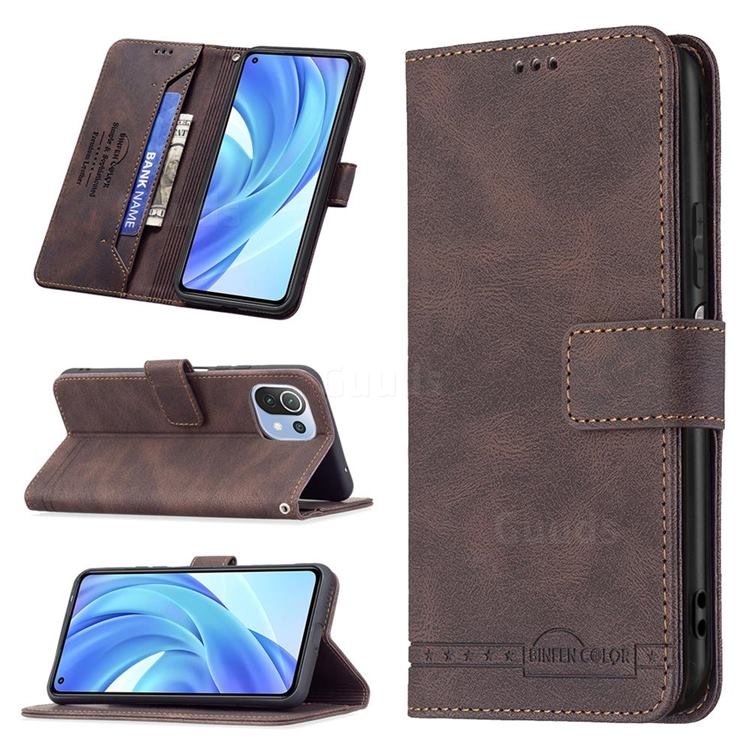 Binfen Color RFID Blocking Leather Wallet Case for Xiaomi Mi 11 Lite - Brown