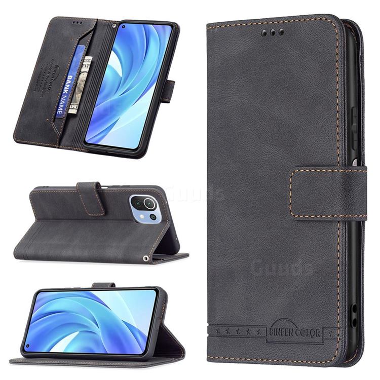 Binfen Color RFID Blocking Leather Wallet Case for Xiaomi Mi 11 Lite - Black