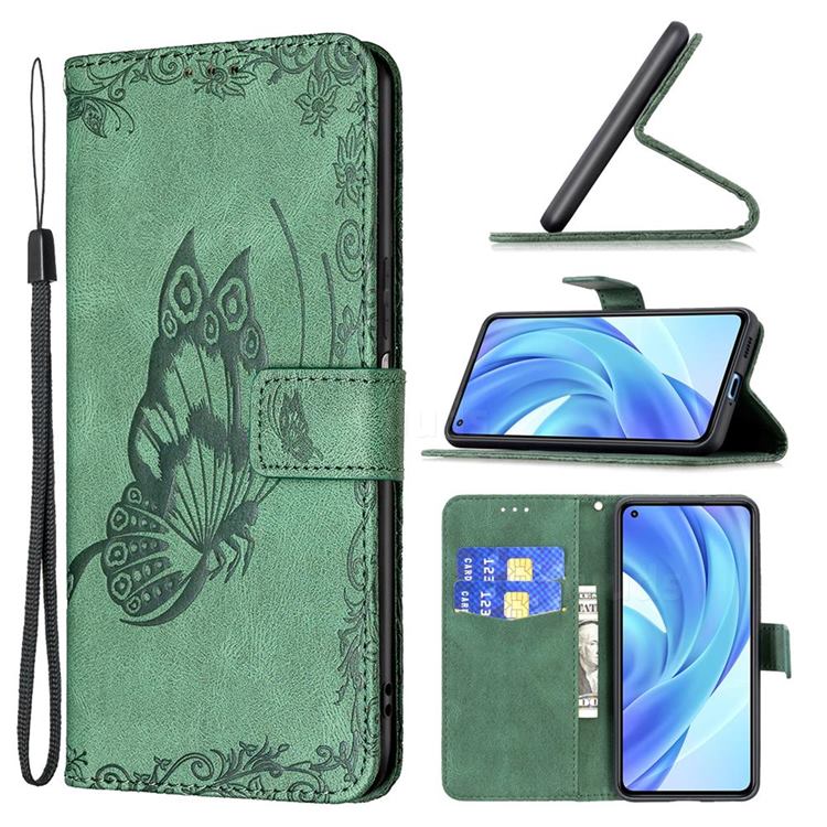 Binfen Color Imprint Vivid Butterfly Leather Wallet Case for Xiaomi Mi 11 Lite - Green