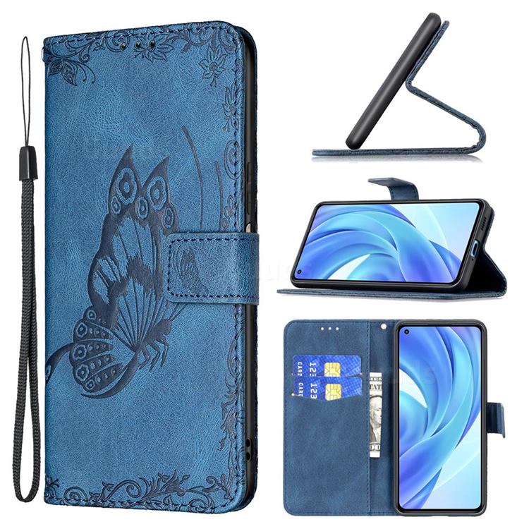 Binfen Color Imprint Vivid Butterfly Leather Wallet Case for Xiaomi Mi 11 Lite - Blue