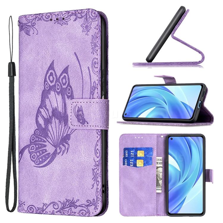 Binfen Color Imprint Vivid Butterfly Leather Wallet Case for Xiaomi Mi 11 Lite - Purple