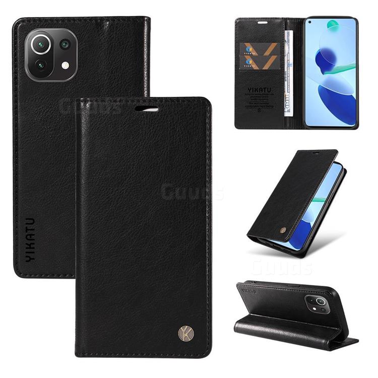 YIKATU Litchi Card Magnetic Automatic Suction Leather Flip Cover for Xiaomi Mi 11 Lite - Black