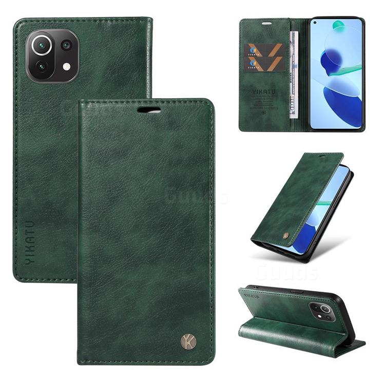 YIKATU Litchi Card Magnetic Automatic Suction Leather Flip Cover for Xiaomi Mi 11 Lite - Green