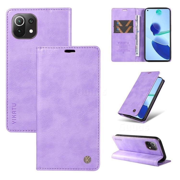 YIKATU Litchi Card Magnetic Automatic Suction Leather Flip Cover for Xiaomi Mi 11 Lite - Purple