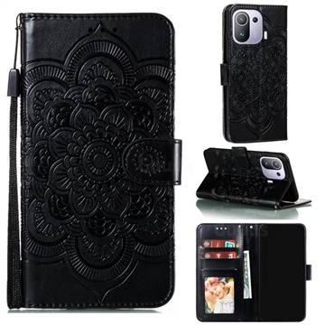 Intricate Embossing Datura Solar Leather Wallet Case for Xiaomi Mi 11 Pro - Black