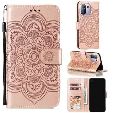 Intricate Embossing Datura Solar Leather Wallet Case for Xiaomi Mi 11 Pro - Rose Gold
