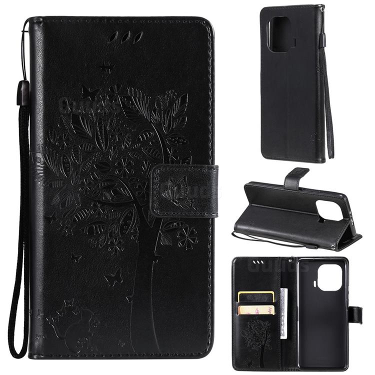 Embossing Butterfly Tree Leather Wallet Case for Xiaomi Mi 11 Pro - Black