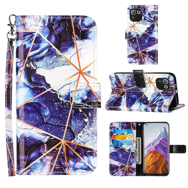 Starry Blue Stitching Color Marble Leather Wallet Case for Xiaomi Mi 11 Pro