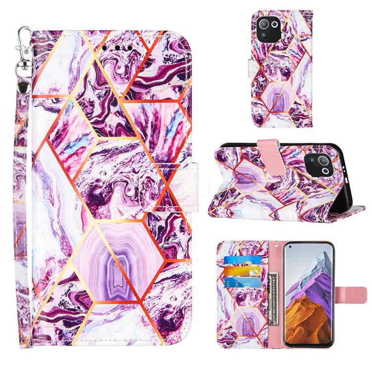 Dream Purple Stitching Color Marble Leather Wallet Case for Xiaomi Mi 11 Pro
