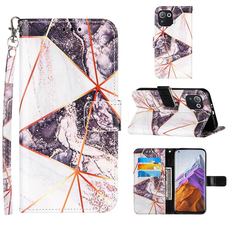 Black and White Stitching Color Marble Leather Wallet Case for Xiaomi Mi 11 Pro