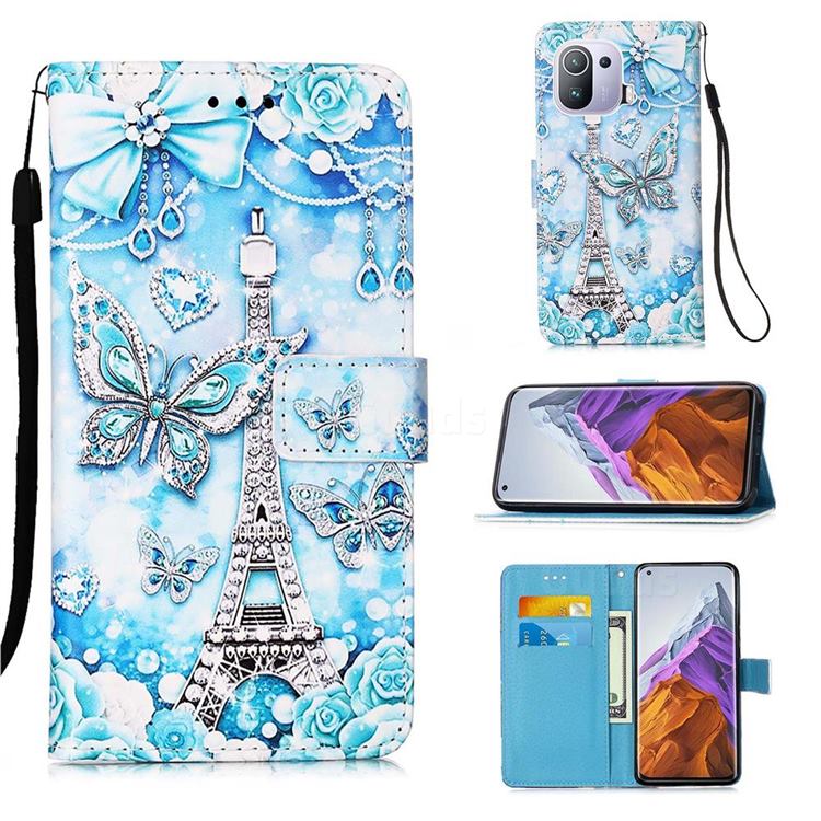 Tower Butterfly Matte Leather Wallet Phone Case for Xiaomi Mi 11 Pro