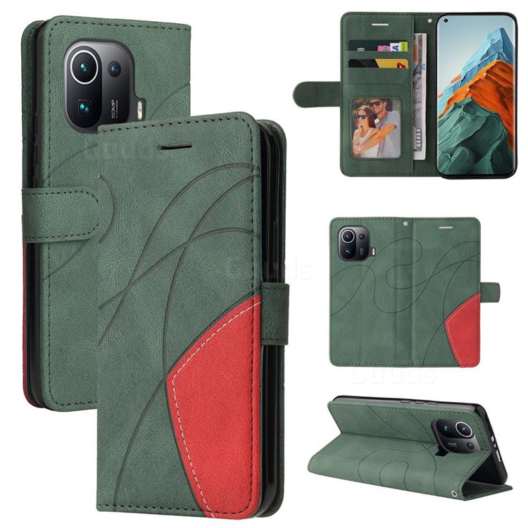 Luxury Two-color Stitching Leather Wallet Case Cover for Xiaomi Mi 11 Pro - Green