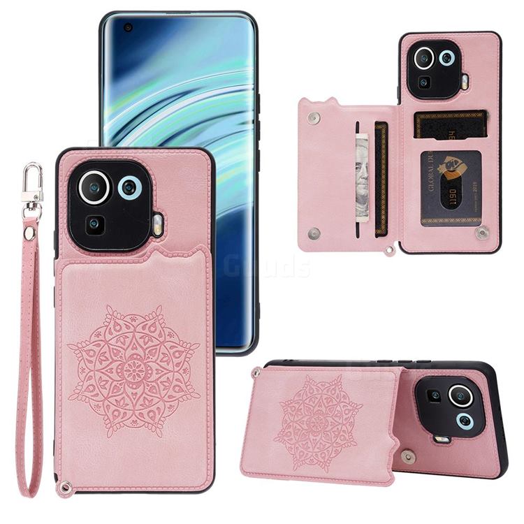 Luxury Mandala Multi-function Magnetic Card Slots Stand Leather Back Cover for Xiaomi Mi 11 Pro - Rose Gold