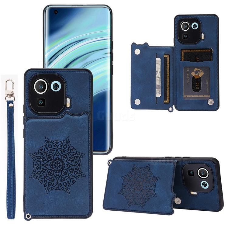 Luxury Mandala Multi-function Magnetic Card Slots Stand Leather Back Cover for Xiaomi Mi 11 Pro - Blue