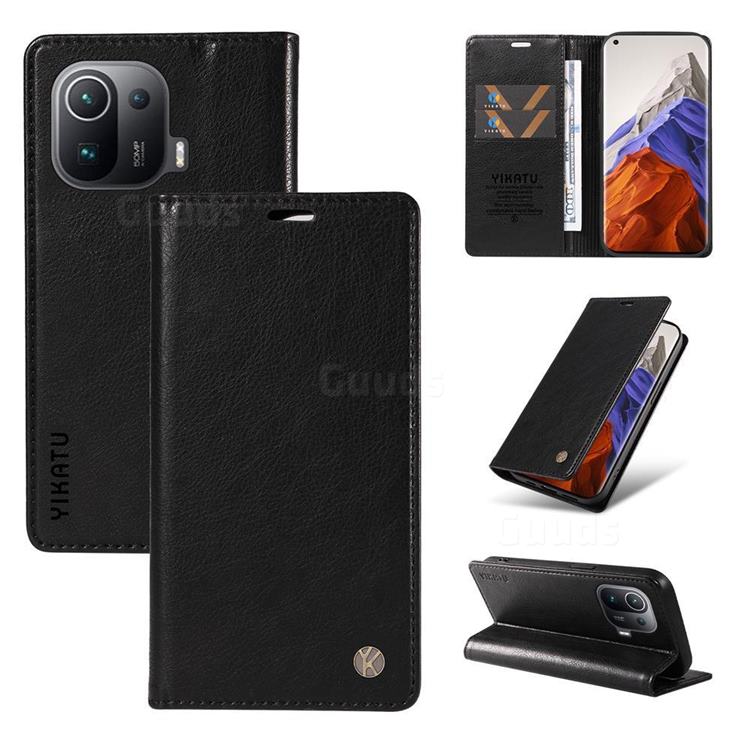 YIKATU Litchi Card Magnetic Automatic Suction Leather Flip Cover for Xiaomi Mi 11 Pro - Black