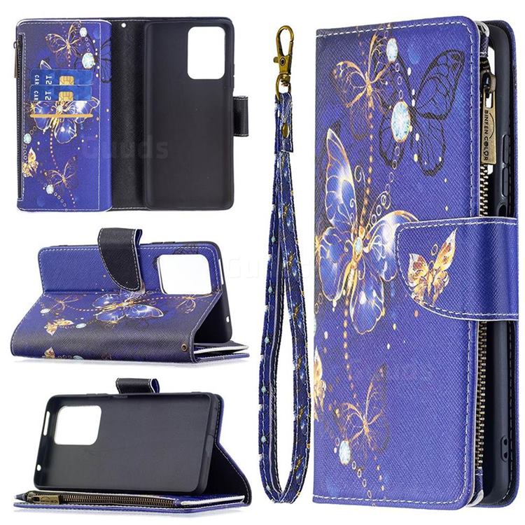 Purple Butterfly Binfen Color BF03 Retro Zipper Leather Wallet Phone Case for Xiaomi Mi 11T / 11T Pro