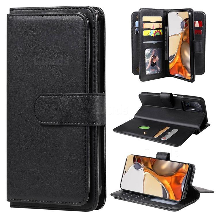 Multi-function Ten Card Slots and Photo Frame PU Leather Wallet Phone Case Cover for Xiaomi Mi 11T / 11T Pro - Black