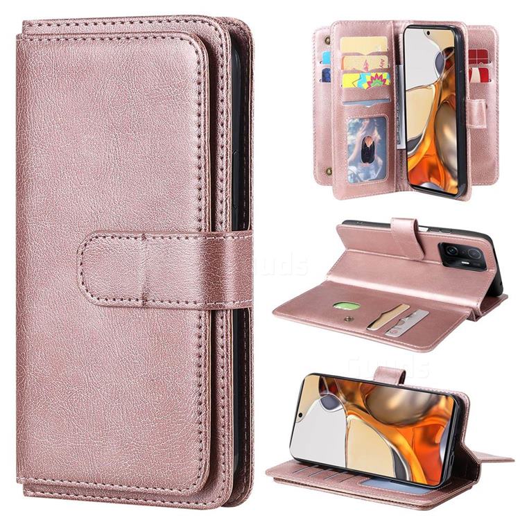 Multi-function Ten Card Slots and Photo Frame PU Leather Wallet Phone Case Cover for Xiaomi Mi 11T / 11T Pro - Rose Gold