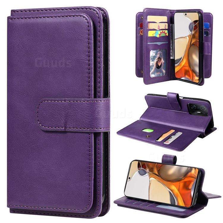 Multi-function Ten Card Slots and Photo Frame PU Leather Wallet Phone Case Cover for Xiaomi Mi 11T / 11T Pro - Violet