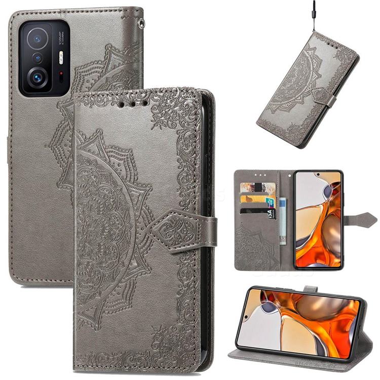 Embossing Imprint Mandala Flower Leather Wallet Case for Xiaomi Mi 11T / 11T Pro - Gray