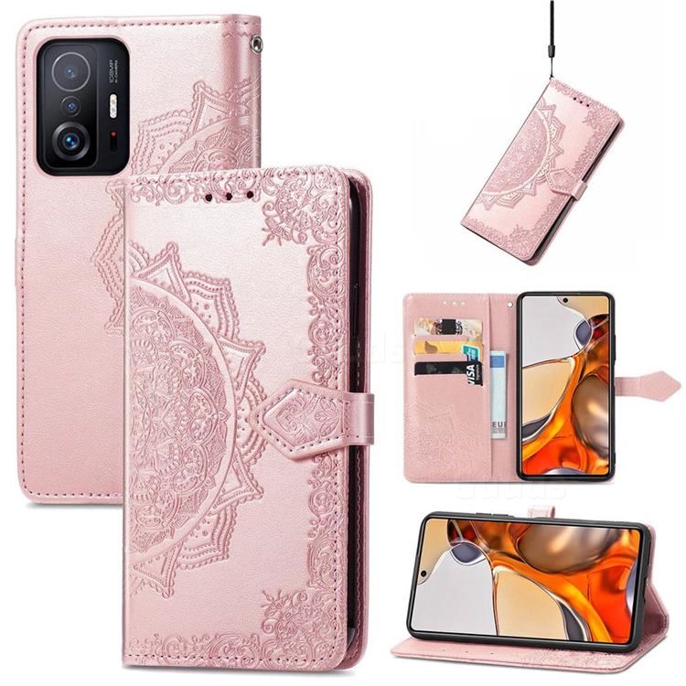 Embossing Imprint Mandala Flower Leather Wallet Case for Xiaomi Mi 11T / 11T Pro - Rose Gold