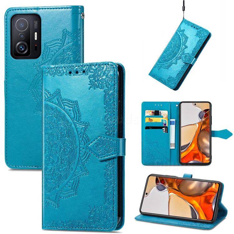 Embossing Imprint Mandala Flower Leather Wallet Case for Xiaomi Mi 11T / 11T Pro - Blue