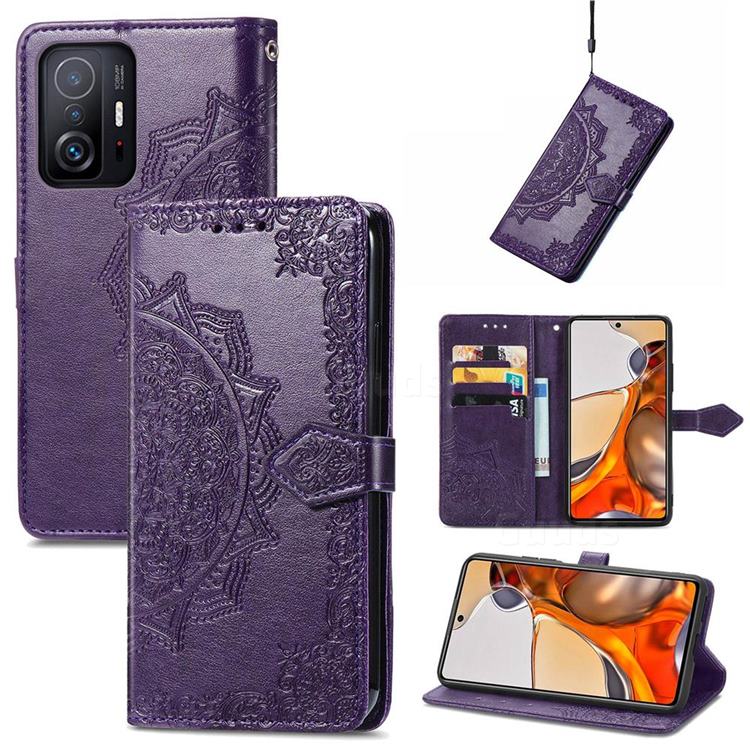 Embossing Imprint Mandala Flower Leather Wallet Case for Xiaomi Mi 11T / 11T Pro - Purple
