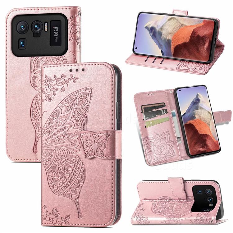 Embossing Mandala Flower Butterfly Leather Wallet Case for Xiaomi Mi 11 Ultra - Rose Gold