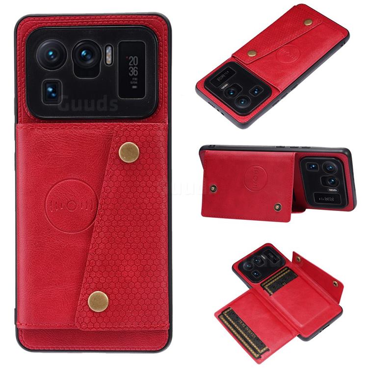 Retro Multifunction Card Slots Stand Leather Coated Phone Back Cover for Xiaomi Mi 11 Ultra - Red