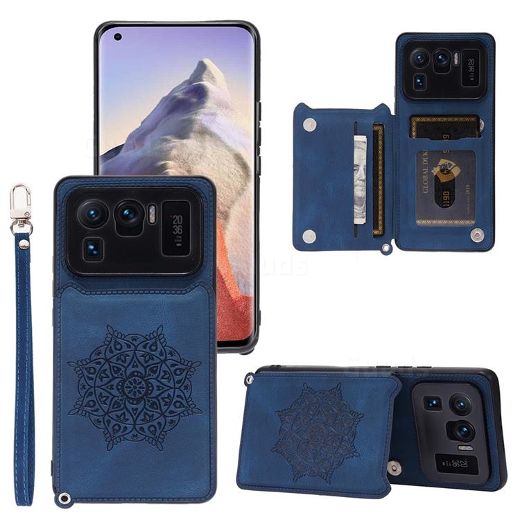 Luxury Mandala Multi-function Magnetic Card Slots Stand Leather Back Cover for Xiaomi Mi 11 Ultra - Blue