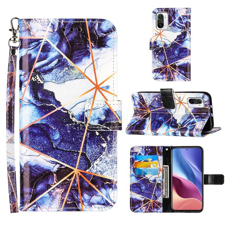 Starry Blue Stitching Color Marble Leather Wallet Case for Xiaomi Mi 11i / Poco F3