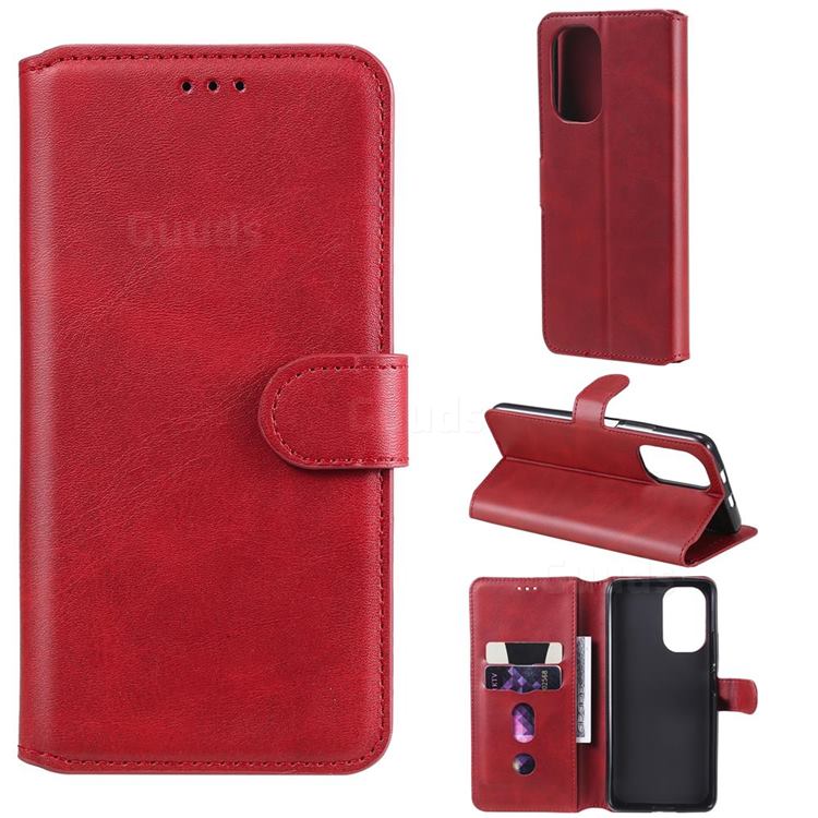 Retro Calf Matte Leather Wallet Phone Case for Xiaomi Mi 11i / Poco F3 - Red