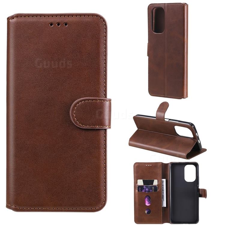 Retro Calf Matte Leather Wallet Phone Case for Xiaomi Mi 11i / Poco F3 - Brown