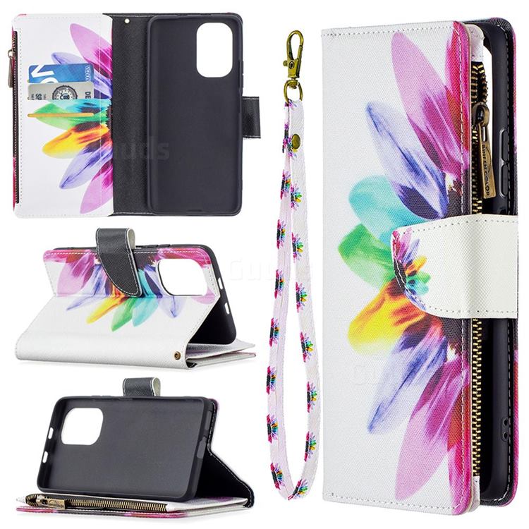 Seven-color Flowers Binfen Color BF03 Retro Zipper Leather Wallet Phone Case for Xiaomi Mi 11i / Poco F3