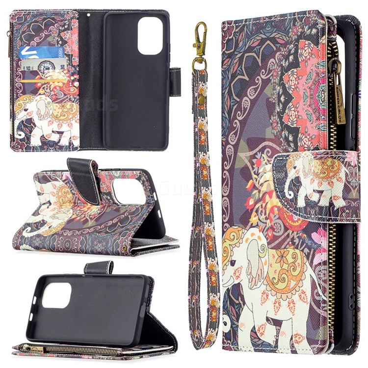 Totem Flower Elephant Binfen Color BF03 Retro Zipper Leather Wallet Phone Case for Xiaomi Mi 11i / Poco F3