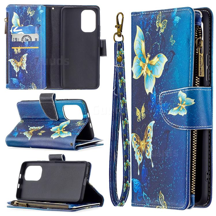 Golden Butterflies Binfen Color BF03 Retro Zipper Leather Wallet Phone Case for Xiaomi Mi 11i / Poco F3