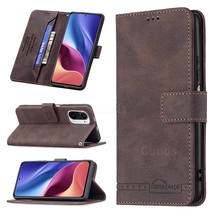 Binfen Color RFID Blocking Leather Wallet Case for Xiaomi Mi 11i / Poco F3 - Brown