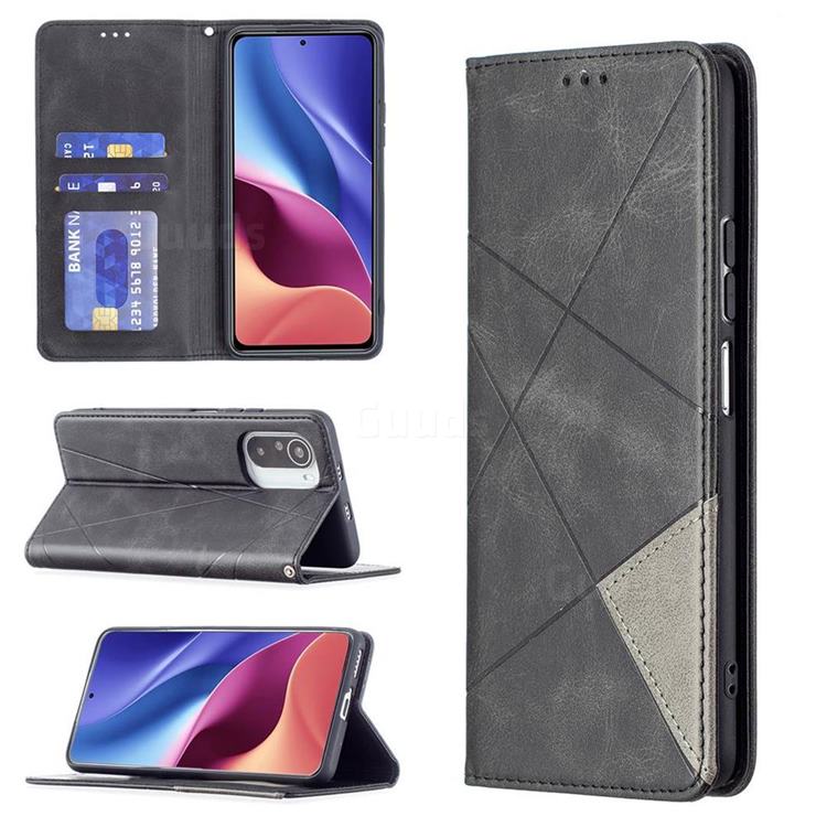 Prismatic Slim Magnetic Sucking Stitching Wallet Flip Cover for Xiaomi Mi 11i / Poco F3 - Black