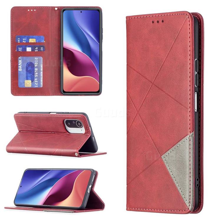 Prismatic Slim Magnetic Sucking Stitching Wallet Flip Cover for Xiaomi Mi 11i / Poco F3 - Red