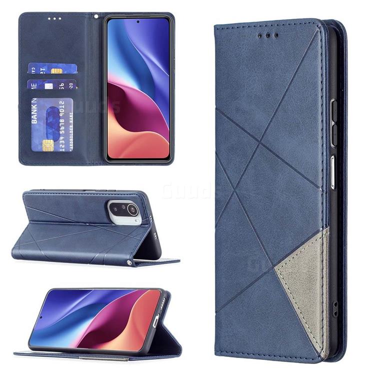 Prismatic Slim Magnetic Sucking Stitching Wallet Flip Cover for Xiaomi Mi 11i / Poco F3 - Blue