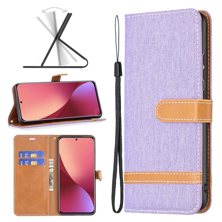 Jeans Cowboy Denim Leather Wallet Case for Xiaomi Mi 12 - Purple