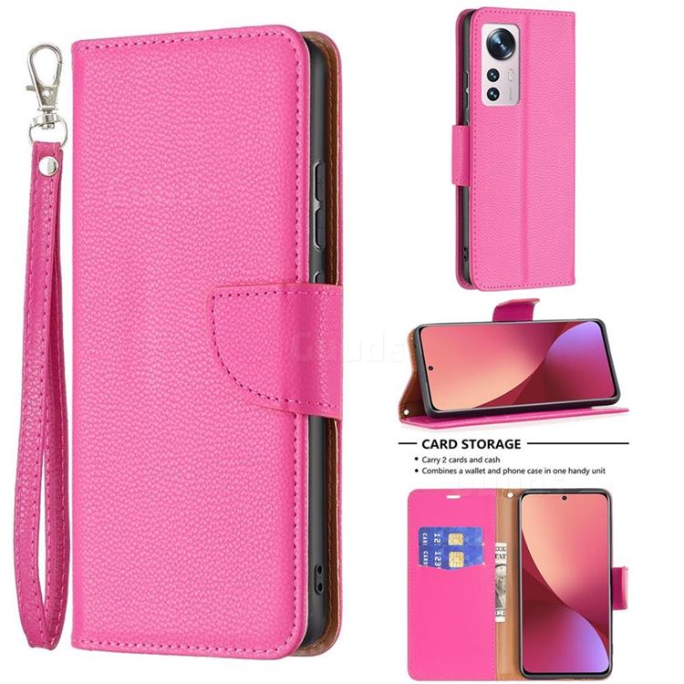 Classic Luxury Litchi Leather Phone Wallet Case for Xiaomi Mi 12 - Rose
