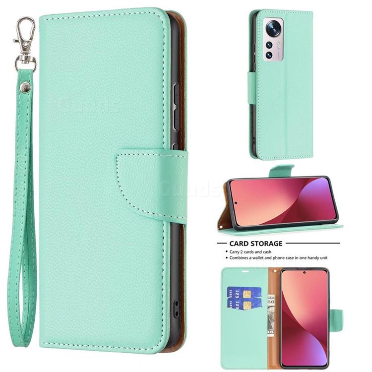 Classic Luxury Litchi Leather Phone Wallet Case for Xiaomi Mi 12 - Green